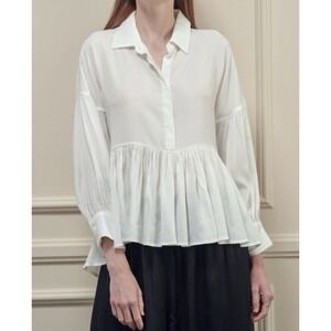 A Mente Women's‎ White High Low Blouse Size Small Peasant Poet Victorian